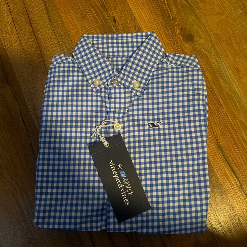 Vineyard Vines Boys Blue and White Gingham Button-Down Shirt